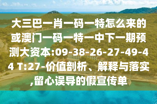 大三巴一肖一碼一特怎么來的或澳門一碼一特一中下一期預(yù)測(cè)大資本:09-38-26-27-49-44 T:27-價(jià)值剖析、解釋與落實(shí),留心誤導(dǎo)的假宣傳單